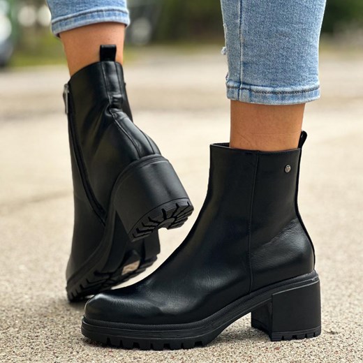 Czarne zimowe botki damskie na traperze, obcas Vinceza 58134 ze sklepu suzana.pl w kategorii Botki - zdjęcie 187990240