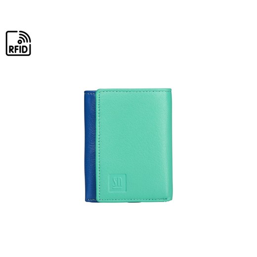 niebiesko-żółto-zielony mały portfel skórzany z wyciaganym etui na wi ze sklepu Słoń Torbalski w kategorii Portfele damskie - zdjęcie 187990722