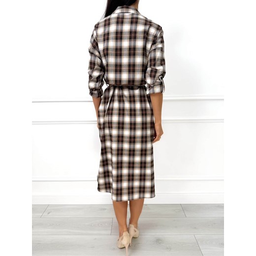 Brązowa Sukienka Midi w Kratę Modnakiecka.pl 36 ModnaKiecka.pl