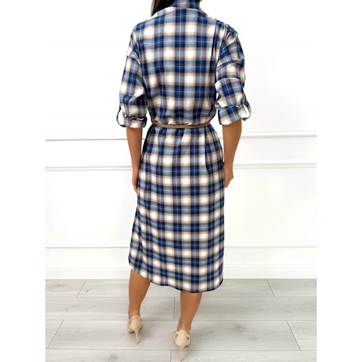 Niebieska Sukienka Midi w Kratę Modnakiecka.pl 36 ModnaKiecka.pl