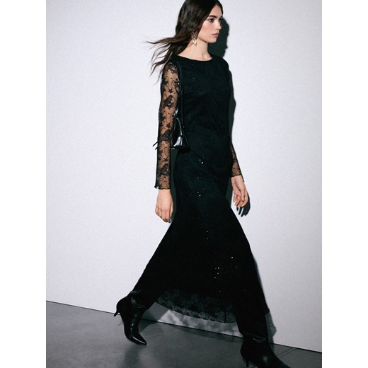 Mohito - Sukienka maxi z koronkowymi rękawami - czarny ze sklepu Mohito w kategorii Sukienki - zdjęcie 187993182
