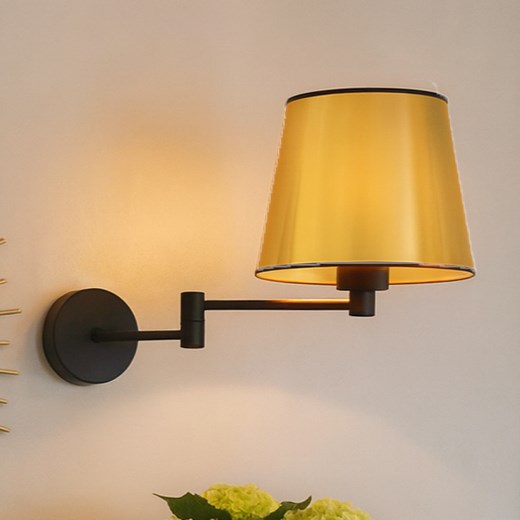 Nowoczesny kinkiet do sypialni na wysięgniku LUGO MIRROR czarno-złoty ze sklepu Lysne w kategorii Lampy ścienne - zdjęcie 187994461