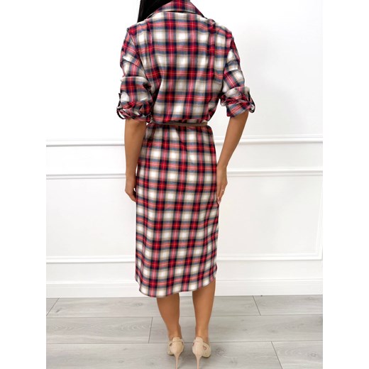 Czerwona Sukienka Midi w Kratę Modnakiecka.pl 38 ModnaKiecka.pl