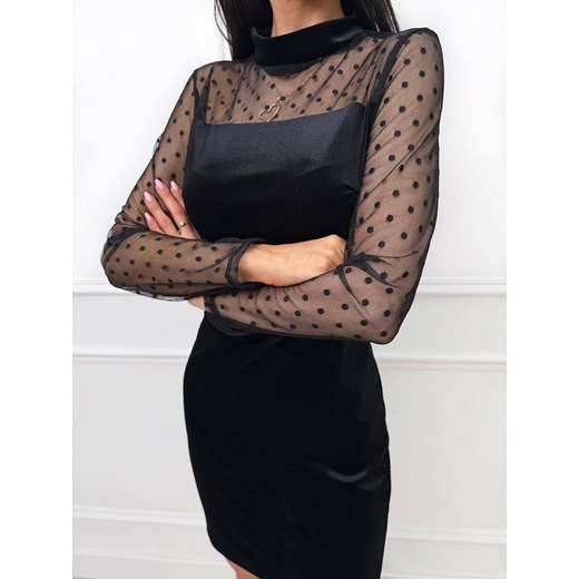 Czarna Welurowa Sukienka z Ozdobną Siateczką Modnakiecka.pl 36 ModnaKiecka.pl