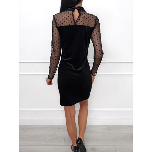 Czarna Welurowa Sukienka z Ozdobną Siateczką Modnakiecka.pl 36 ModnaKiecka.pl