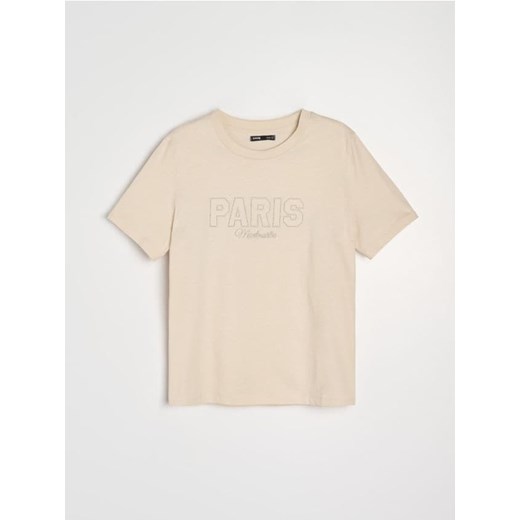 Sinsay - Bawełniana koszulka z nadrukiem - kremowy ze sklepu Sinsay w kategorii T-shirty męskie - zdjęcie 187996751