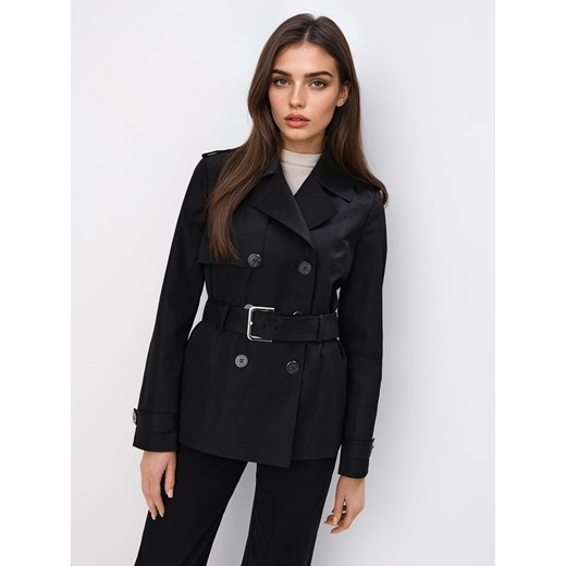 Mohito - Krótki czarny trencz - czarny ze sklepu Mohito w kategorii Płaszcze damskie - zdjęcie 187999281