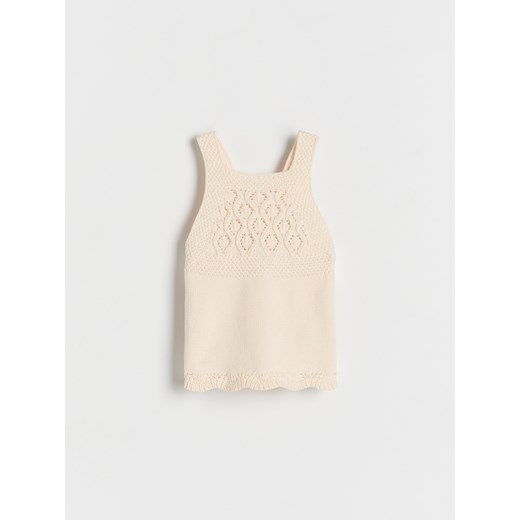 Reserved - Ażurowa spódnica na szelkach - kremowy Reserved 74 (6-9 m.) Reserved okazyjna cena