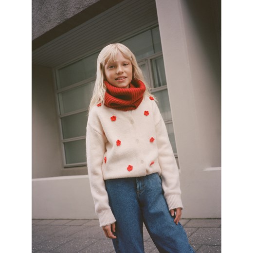 Reserved - Kardigan z kwiatową aplikacją - kremowy Reserved 158 (12 lat) okazja Reserved