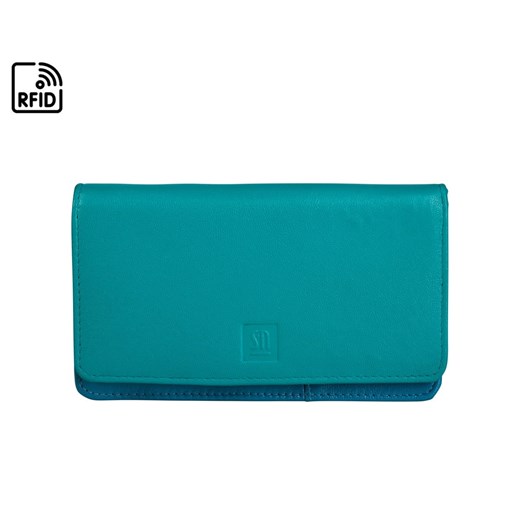 niebieski portfel skórzany damski z kolorowym wnętrzem ze sklepu Słoń Torbalski w kategorii Portfele damskie - zdjęcie 188003401