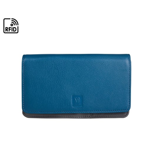 niebiesko-popielaty portfel skórzany damski z dwoma kieszonkami na ze sklepu Słoń Torbalski w kategorii Portfele damskie - zdjęcie 188003402