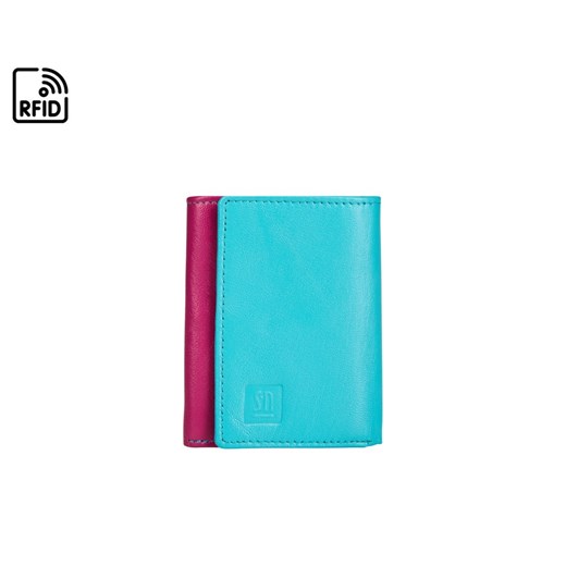 różowo-zielono-niebieski mały portfel skórzany z wyciaganym etui na w ze sklepu Słoń Torbalski w kategorii Portfele damskie - zdjęcie 188006243