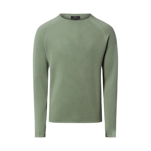 Nils Sundström Męski sweter z dzianiny Mężczyźni Bawełna seledynowy jednolity ze sklepu vangraaf w kategorii Swetry męskie - zdjęcie 188006261