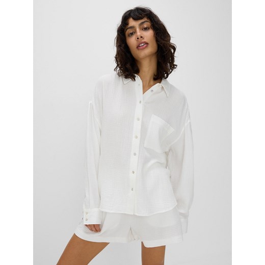 Reserved - Koszula z bawełnianego muślinu - biały ze sklepu Reserved w kategorii Koszule damskie - zdjęcie 188006980