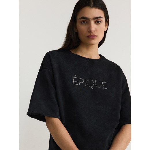 Reserved - Oversizowy t-shirt z napisem - czarny ze sklepu Reserved w kategorii Bluzki damskie - zdjęcie 188007010