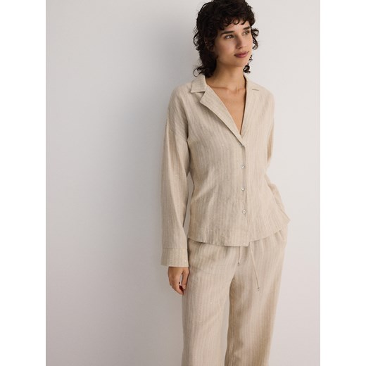 Reserved - Koszula oversize z lnem oraz wiskozą - beżowy ze sklepu Reserved w kategorii Koszule damskie - zdjęcie 188007014