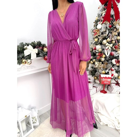 Fioletowa Połyskująca Sukienka Maxi z Siateczki ze sklepu ModnaKiecka.pl w kategorii Sukienki - zdjęcie 188008382