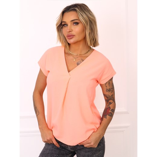 BLUZKA Z DEKOLTEM W SEREK- POMARAŃCZOWA ze sklepu olika.com.pl w kategorii Bluzki damskie - zdjęcie 188015951