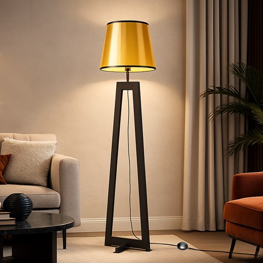 Drewniana lampa podłogowa w złotym kolorze KOS MIRROR ze sklepu Lysne w kategorii Lampy podłogowe - zdjęcie 188017000