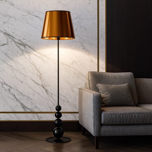Czarna lampa stojąca LED do salonu LIZBONA MIRROR z miedzianym abażurem ze sklepu Lysne w kategorii Lampy podłogowe - zdjęcie 188017020
