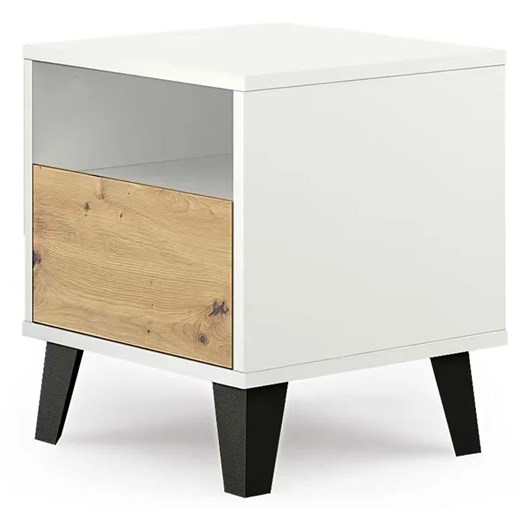 Szafka nocna z szufladą i półką biały + dąb artisan W8-B77 ze sklepu Edinos.pl w kategorii Stoliki i szafki nocne - zdjęcie 188018060