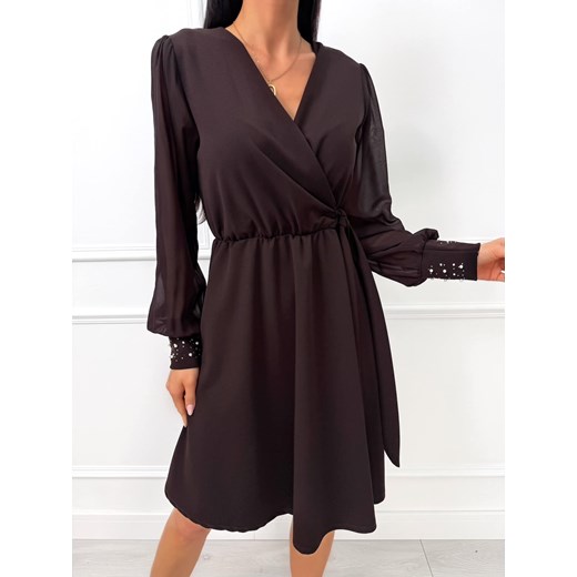 Ciemnobrązowa Sukienka z Wiązaniem ze sklepu ModnaKiecka.pl w kategorii Sukienki - zdjęcie 188020632