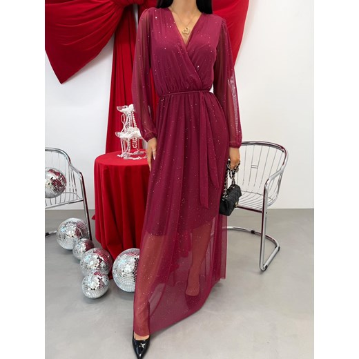 Bordowa Połyskująca Sukienka Maxi z Siateczki ze sklepu ModnaKiecka.pl w kategorii Sukienki - zdjęcie 188020684