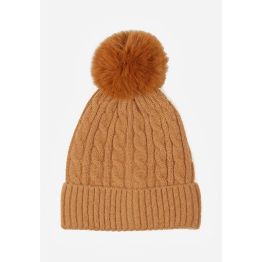 Brązowa Czapka w Warkoczowy Splot z Pomponem Vetisare ze sklepu born2be.pl w kategorii Czapki z daszkiem męskie - zdjęcie 188021651