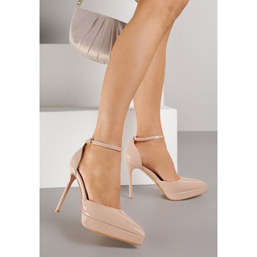 Beżowe Lakierowane Szpilki na Platformie Eleffera ze sklepu born2be.pl w kategorii Czółenka - zdjęcie 188021851