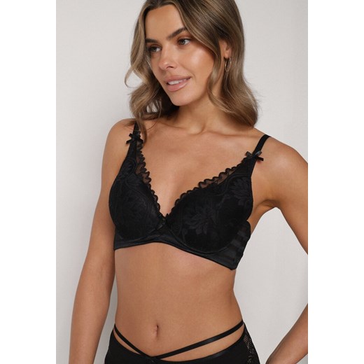 Czarny Koronkowy Biustonosz z Ozdobnymi Kokardkami na Ramiączkach Aeleolopei ze sklepu born2be.pl w kategorii Biustonosze - zdjęcie 188022510