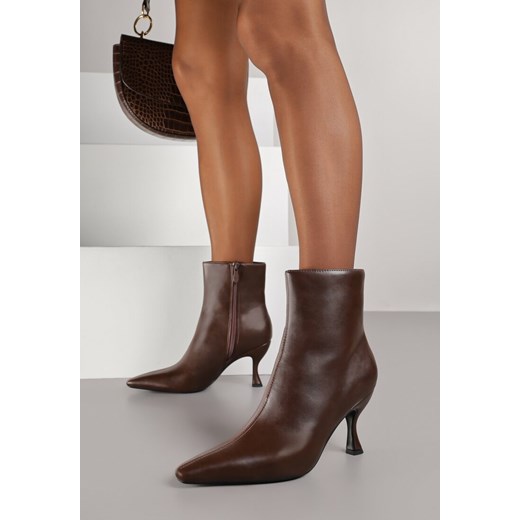 Brązowe Botki Vices na Szpilce Typu Kaczuszce Falunnea ze sklepu born2be.pl w kategorii Botki - zdjęcie 188023544