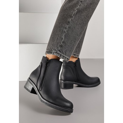 Czarne Botki do  Kostki Zdobione Suwakiem przy Cholewce Ilosela ze sklepu born2be.pl w kategorii Botki - zdjęcie 188023600