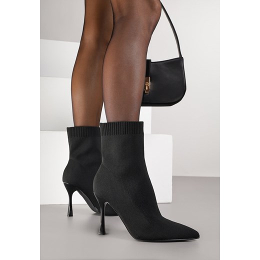 Czarne Botki Vices na Szpilce ze Skarpetową Cholewką Nalumela ze sklepu born2be.pl w kategorii Botki - zdjęcie 188023670