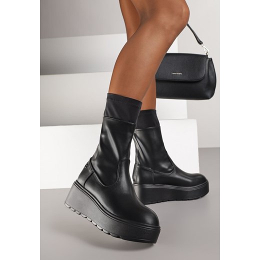 Czarne Botki na Platformie Vices Typu Grunge Anerriva ze sklepu born2be.pl w kategorii Botki - zdjęcie 188023684