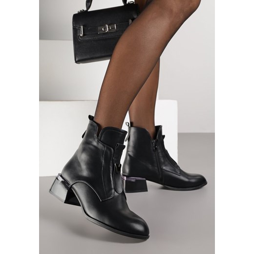 Czarne Botki Vices na Obcasie z Efektem Spękań Nunama ze sklepu born2be.pl w kategorii Botki - zdjęcie 188023900