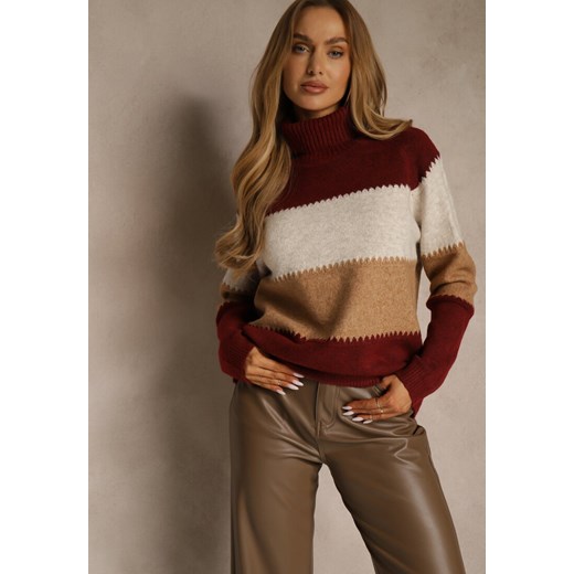 Bordowy Oversizowy Golf z Dodatkiem Kaszmiru w Szerokie Paski Nemeana ze sklepu renee.pl w kategorii Swetry damskie - zdjęcie 188024181