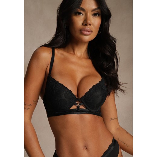 Czarny Koronkowy Biustonosz w Klasycznym Stylu z Aplikacją Galinassa ze sklepu renee.pl w kategorii Biustonosze - zdjęcie 188025250