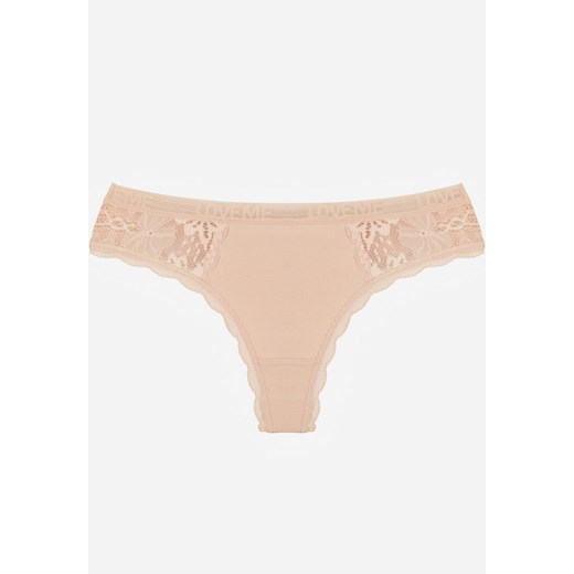 Beżowe Majtki Stringi Ozdobione Koronką z Bawełną Meniliphis ze sklepu renee.pl w kategorii Majtki damskie - zdjęcie 188025403
