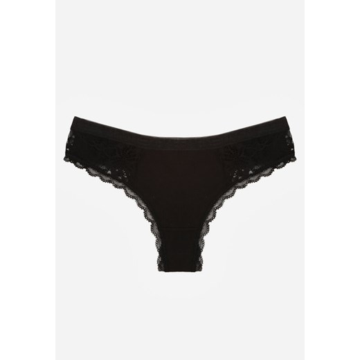 Czarne Majtki Stringi Ozdobione Koronką z Bawełną Meniliphis ze sklepu renee.pl w kategorii Majtki damskie - zdjęcie 188025424