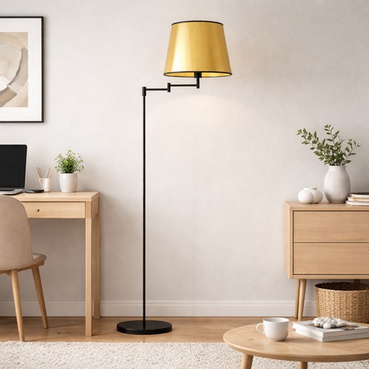 Czarno - złota lampa stojąca do sypialni ASTI MIRROR z regulowanym ramieniem ze sklepu Lysne w kategorii Lampy podłogowe - zdjęcie 188032722