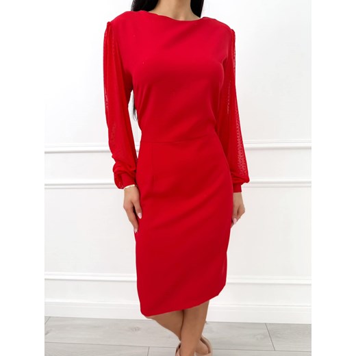 Czerwona Sukienka Plus Size z Siateczką na Rękawach ze sklepu ModnaKiecka.pl w kategorii Sukienki - zdjęcie 188037592