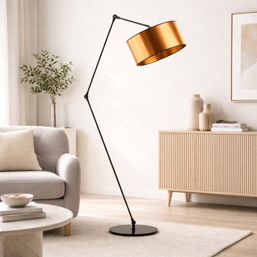 Czarna lampa stojąca do salonu BARI MIRROR na wysięgniku regulowanym do czytania ze sklepu Lysne w kategorii Lampy podłogowe - zdjęcie 188042932