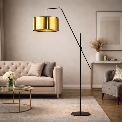 Nowoczesna lampa stojąca z regulowanym ramieniem do czytania w stylu glamour BILBAO MIRROR złoto-czarna ze sklepu Lysne w kategorii Lampy podłogowe - zdjęcie 188042960
