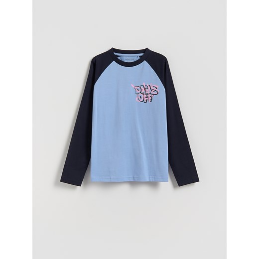 Reserved - Bawełniany longsleeve z nadrukiem - granatowy ze sklepu Reserved w kategorii T-shirty chłopięce - zdjęcie 188066612