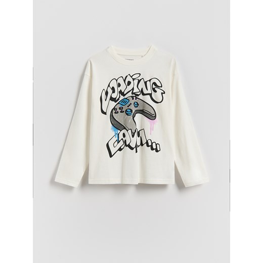 Reserved - Longsleeve z nadrukiem - złamana biel ze sklepu Reserved w kategorii Bluzy chłopięce - zdjęcie 188066614