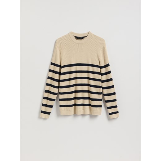Reserved - Strukturalny sweter w paski - beżowy ze sklepu Reserved w kategorii Swetry męskie - zdjęcie 188066981