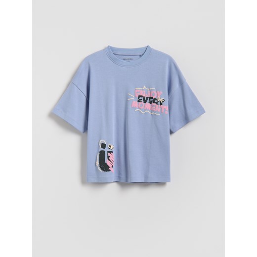 Reserved - Bawełniany t-shirt z nadrukiem - jasnoniebieski ze sklepu Reserved w kategorii T-shirty chłopięce - zdjęcie 188067040