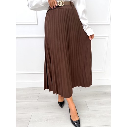 Brązowa Plisowana Spódnica Midi ze sklepu ModnaKiecka.pl w kategorii Spódnice - zdjęcie 188067443