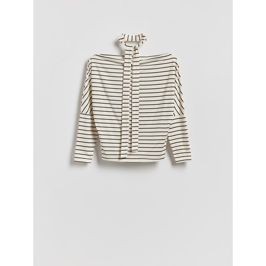 Reserved - Longsleeve z wiązanym szalem - złamana biel ze sklepu Reserved w kategorii Bluzki damskie - zdjęcie 188093312