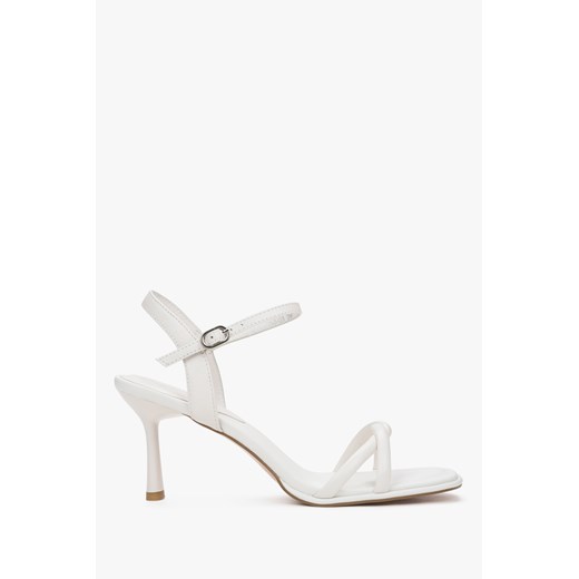 Estro: Białe skórzane sandałki damskie z cienkich pasków na szpilce ze sklepu Estro w kategorii Sandały damskie - zdjęcie 188097894